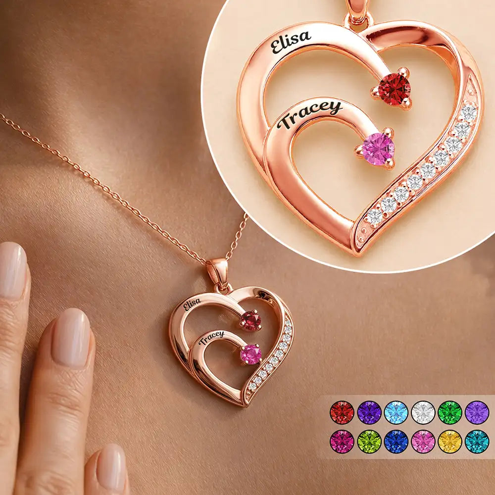 Soul Sisters Custom Name Birth Month Jewelry - Personalized Birthstone Heart Necklace