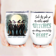 Halloween Witch Best Friend Connected By Heart - Bestie Gift - Personalized Custom Wine Tumbler