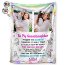 Custom Photo Grandma Mother Hugged This Soft Blanket - Gift For Granddaughter, Grandson, Kids - Personalized Fleece Blanket