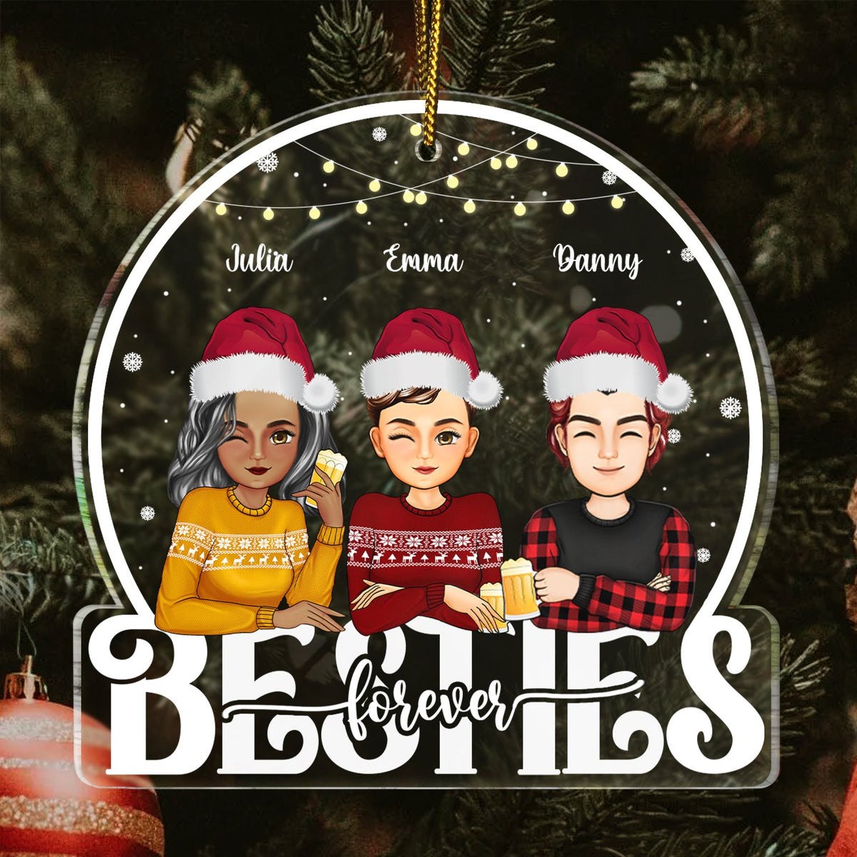 Besties Forever - Christmas, Bestie BFF Gift - Personalized Custom Shaped Acrylic Ornament