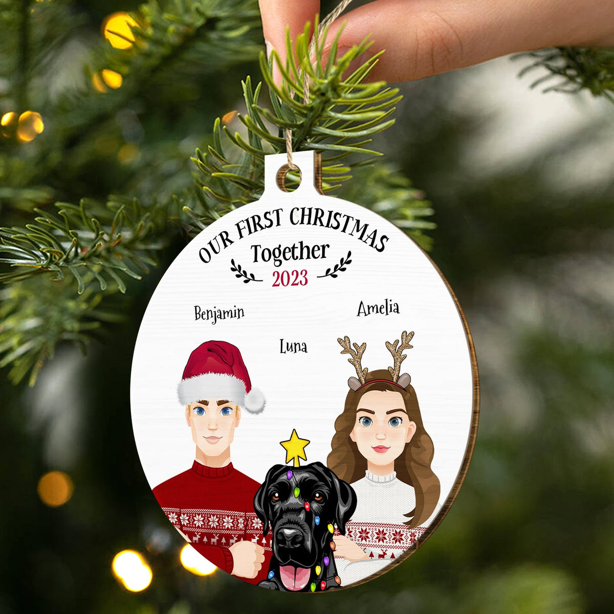 Our First Christmas Together - Christmas Gift For Dog Lovers - Personalized Custom Shaped Wooden Ornament