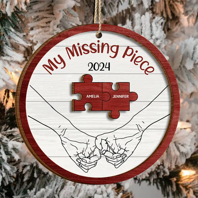 Christmas,Love,Gift For Couples,Gift For Husband,Gift For Wife,Gift For Boyfriend,Gift For Girlfriend,Anniversary - My Missing Piece Christmas Couple Holding Hands - Personalized 2-Layered Wooden Ornament