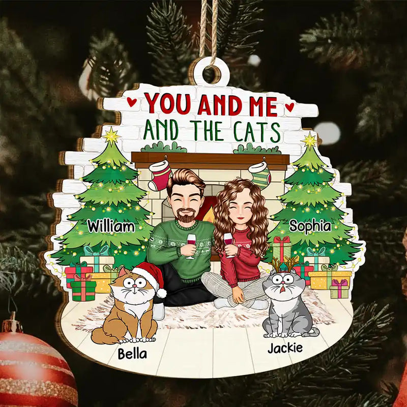 Gift For Couples,Pet Lovers,Dog Lovers,Cat Lovers - You And Me And The Fur Babies - Personalized Custom Shaped Wooden Ornament