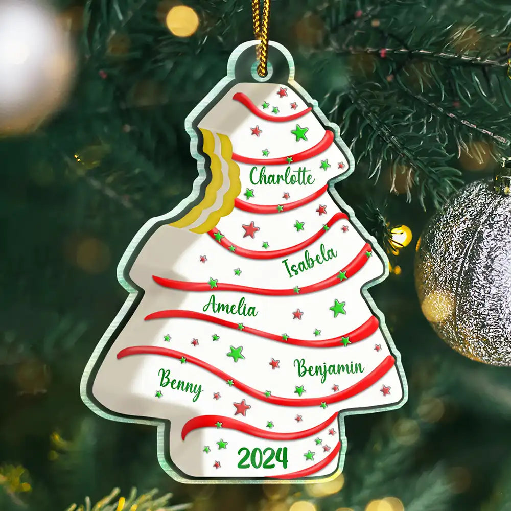 Bitten Christmas Tree Cake For Family With Kid Baby Name - Personalized Custom Shaped Acrylic Ornament
