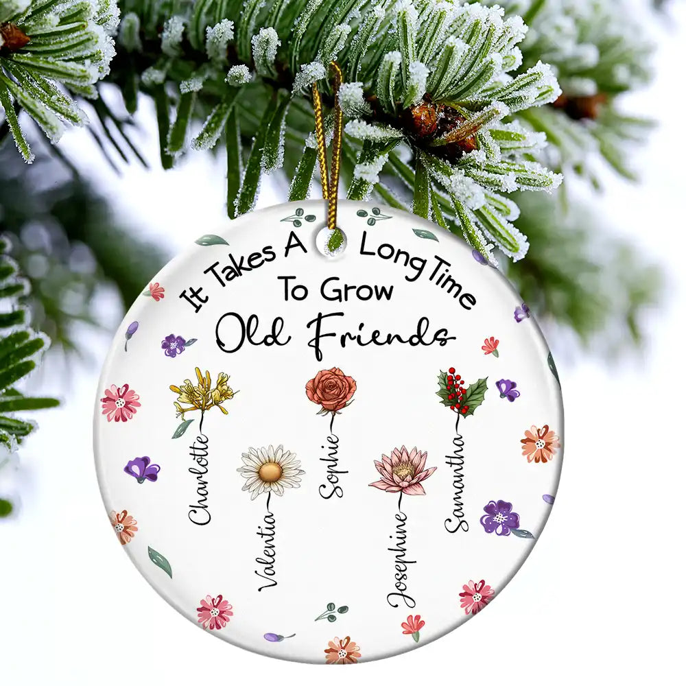 Gift For Sisters, Gift For Bestie, Gift For Sibling - It Takes A Long Time To Grow An Old Friend - Personalized Circle Ceramic Ornament
