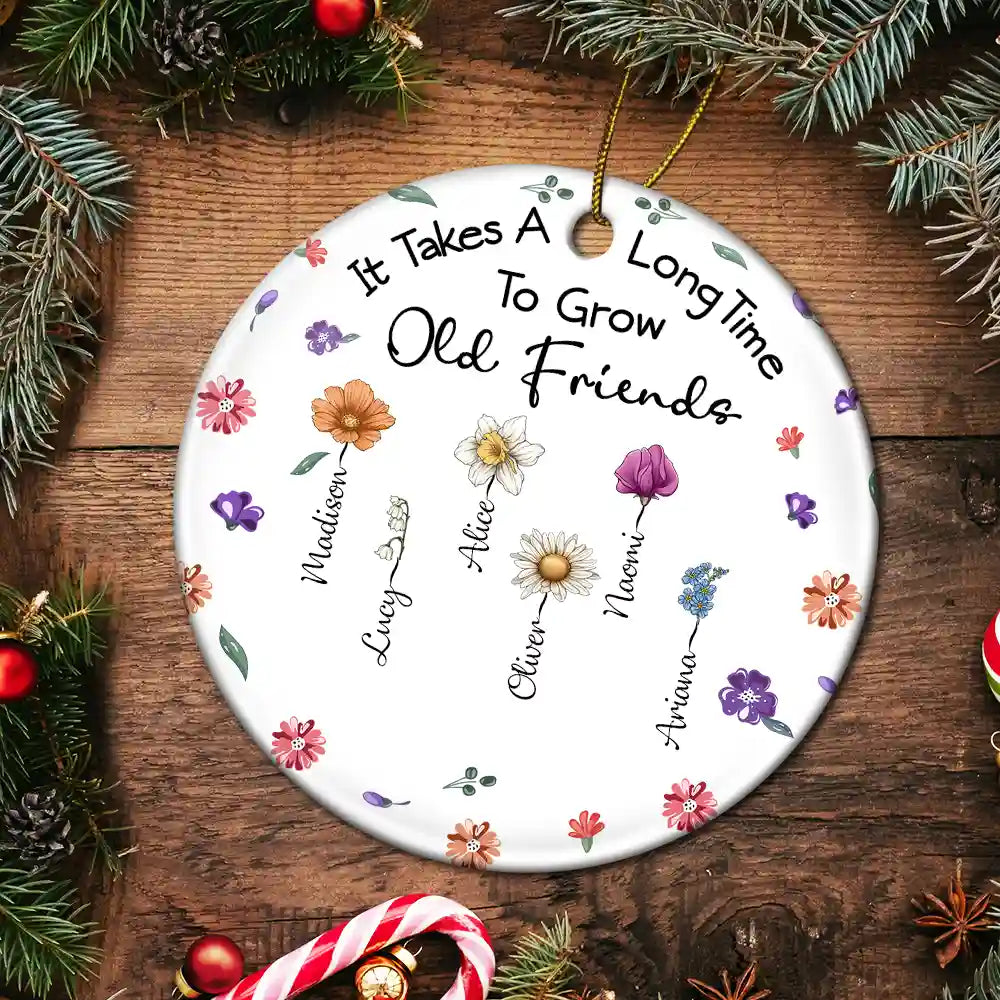 Gift For Sisters, Gift For Bestie, Gift For Sibling - It Takes A Long Time To Grow An Old Friend - Personalized Circle Ceramic Ornament
