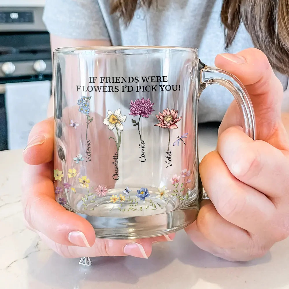 Gift For Sisters,Gift For Bestie,Love - Birth Flower Grow An Old Friend Bestie - Personalized Glass Mug