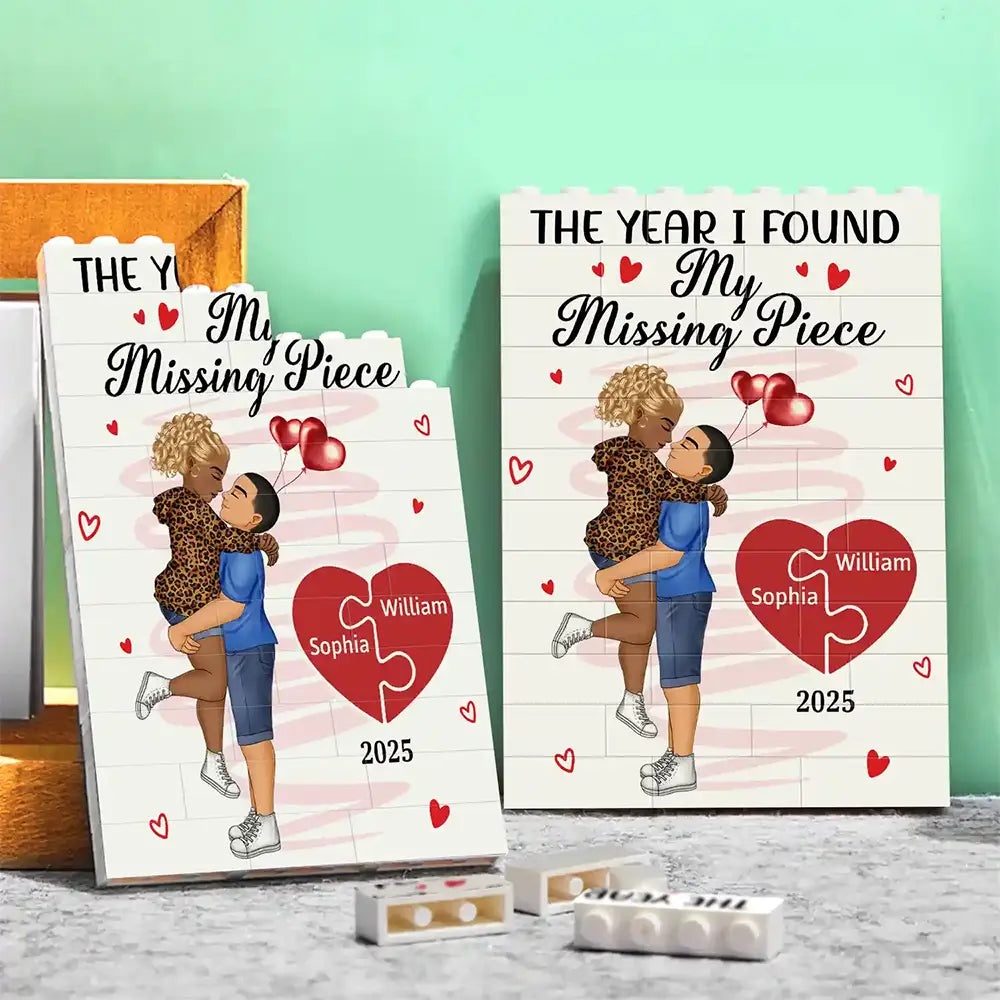 Gift For Couples, Gift For Husband, Gift For Wife, Gift For Boyfriend, Gift For Girlfriend - The Year I Found My Missing Piece - Personalized Vertical Rectangle Building Brick Blocks
