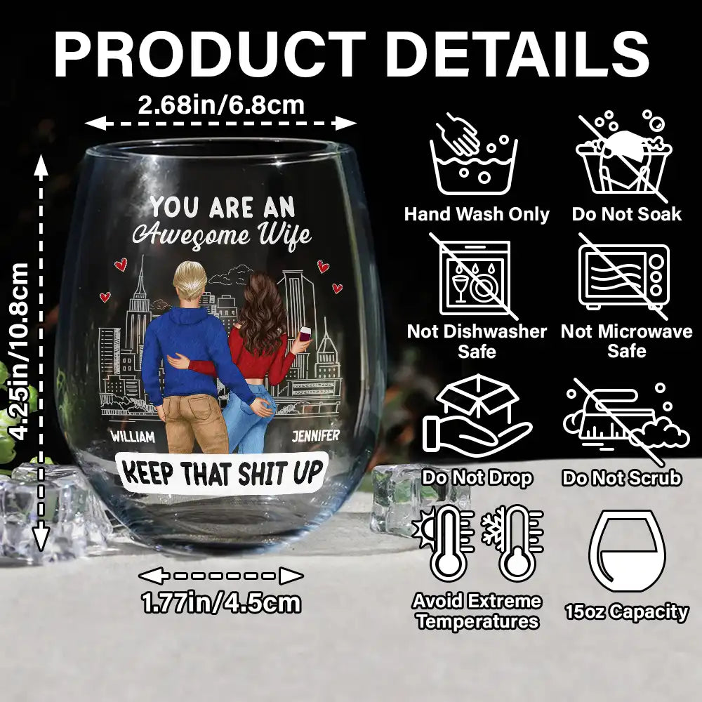 Gift For Couples, Gift For Wife, Gift For Girlfriend - You Are An Awesome Wife - Personalized Stemless Wine Glass