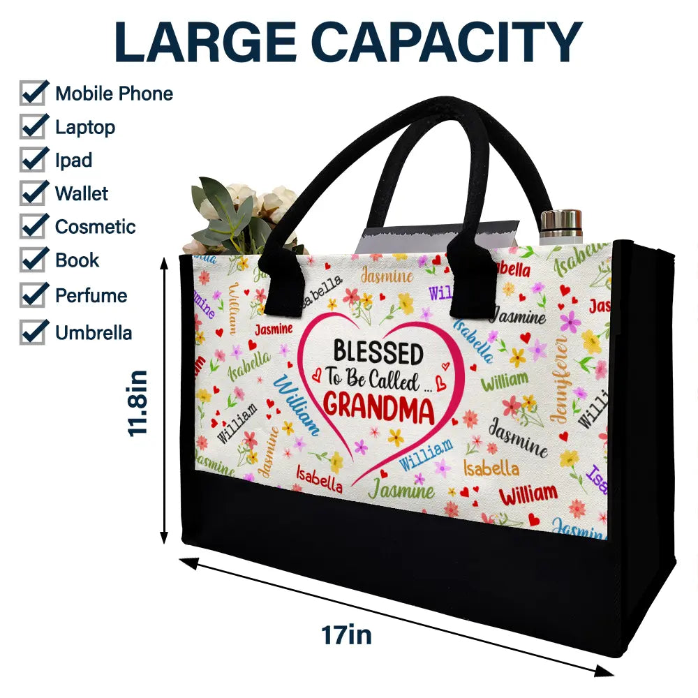 Gift For Grandma, Gift For Mother - Text Pattern Bless To Be Called Grandma Nana Mom - Personalized Canvas Tote Bag