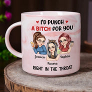 Gift For Bestie,Gift For Sisters,Happy - Right In The Throat Besties - Personalized Marble Mug