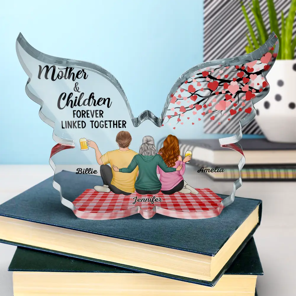 Gift For Mother,Mom,Children - Mother And Children Forever Linked Together - Personalized Butterfly Shaped Acrylic Plaque