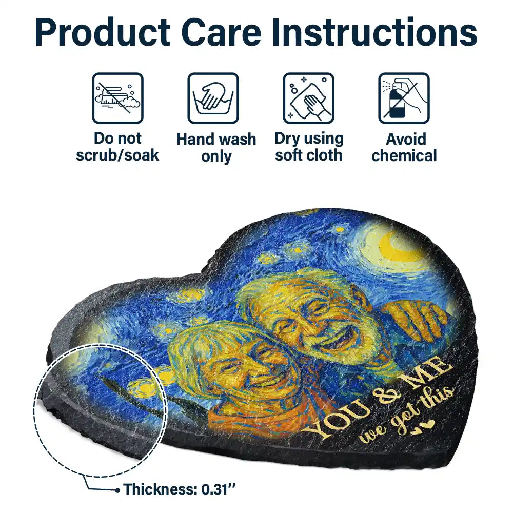 Gift For Couples,Gift For Husband,Gift For Wife,Gift For Boyfriend,Gift For Girlfriend - Custom Photo You & Me We Got This Under Starry Night - Personalized Heart Memorial Garden Stone