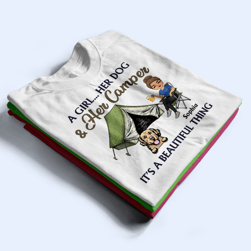 A Girl Her Dog & Her Camper - Camping Gift - Personalized Custom T Shirt