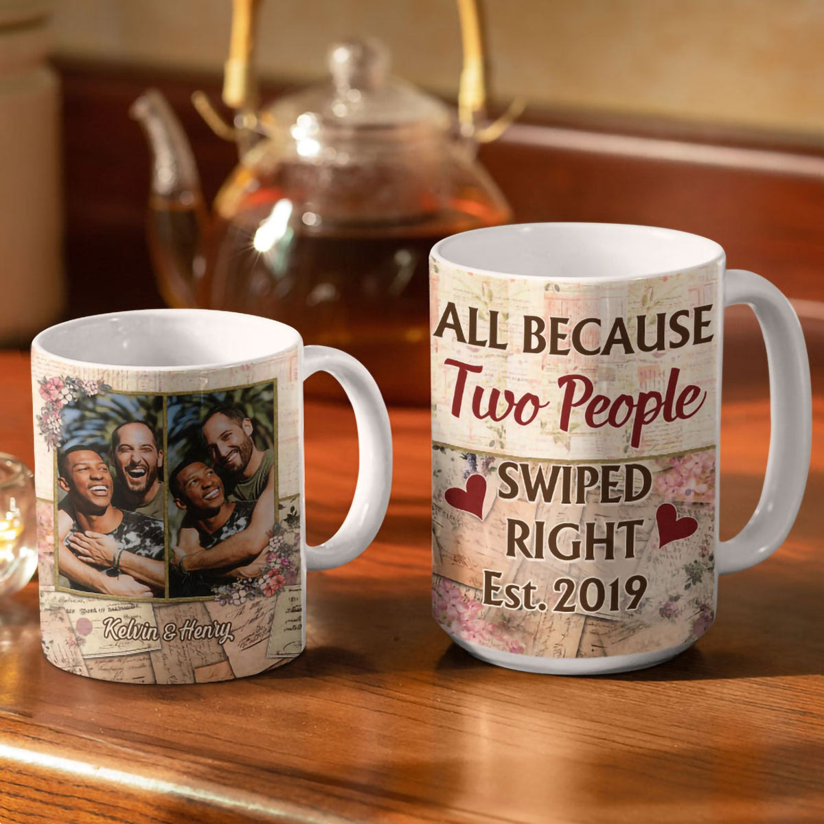 Custom Photo Together Since Husband Wife - Couple Gift - Personalized Custom White Edge-to-Edge Mug