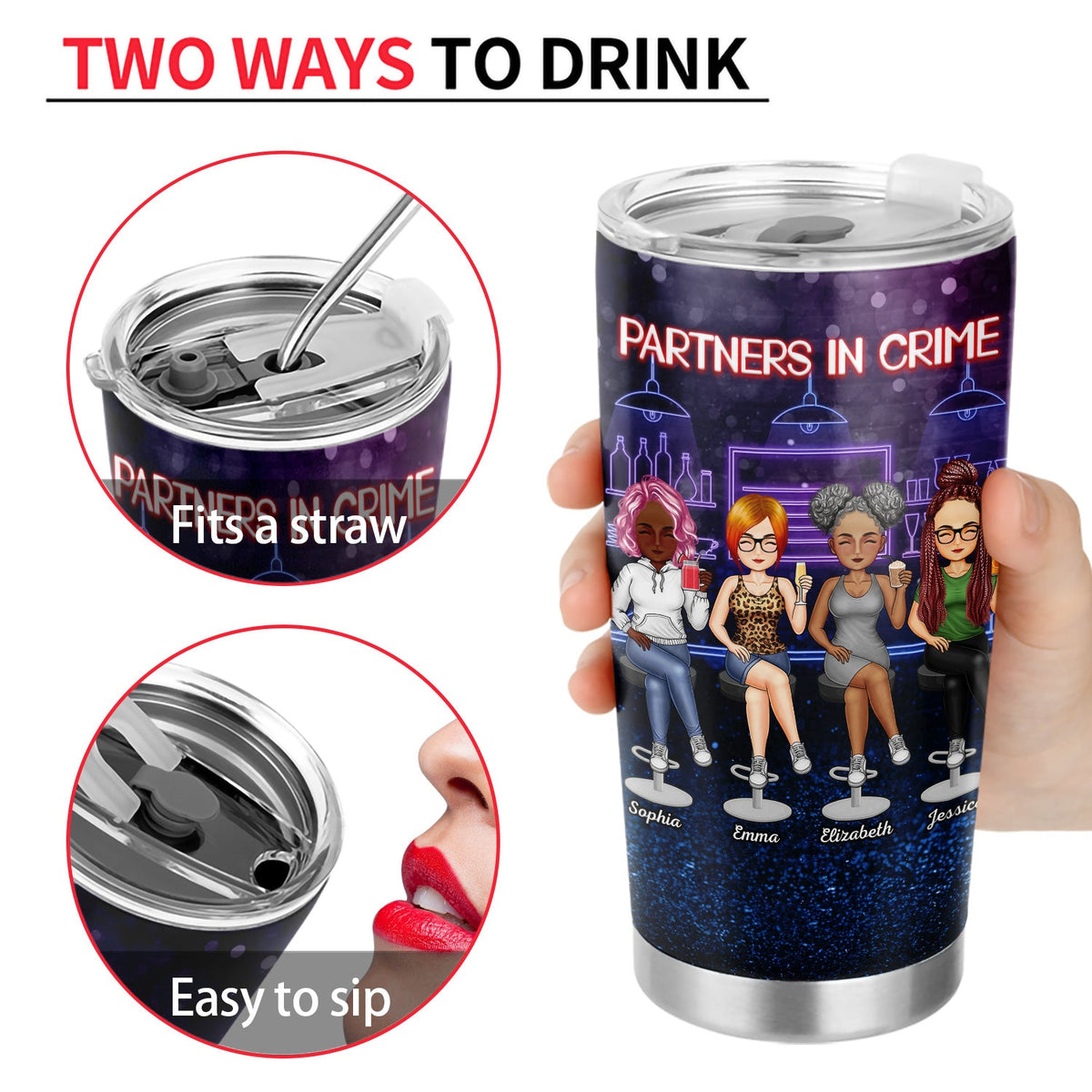 Partners In Crime Just Remember If We Get Caught Cartoon Best Friends - Bestie BFF Gift - Personalized Custom Tumbler