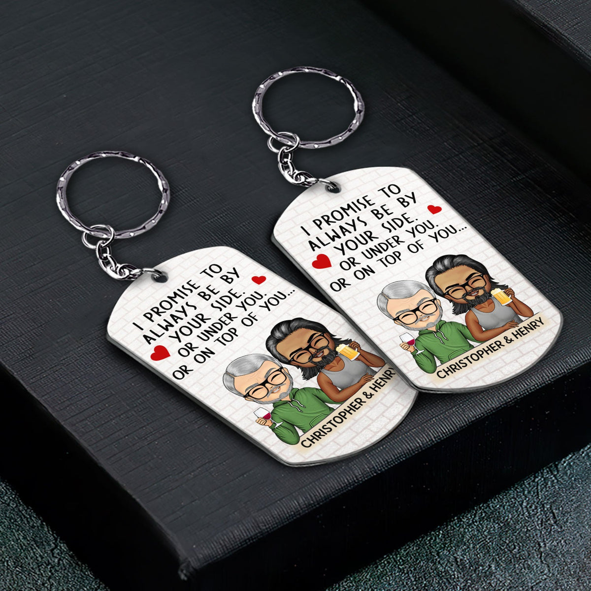 I Promise To Always Be By Your Side Chibi - Anniversary, Vacation, Funny Gift For Couples, Family - Personalized Aluminum Keychain