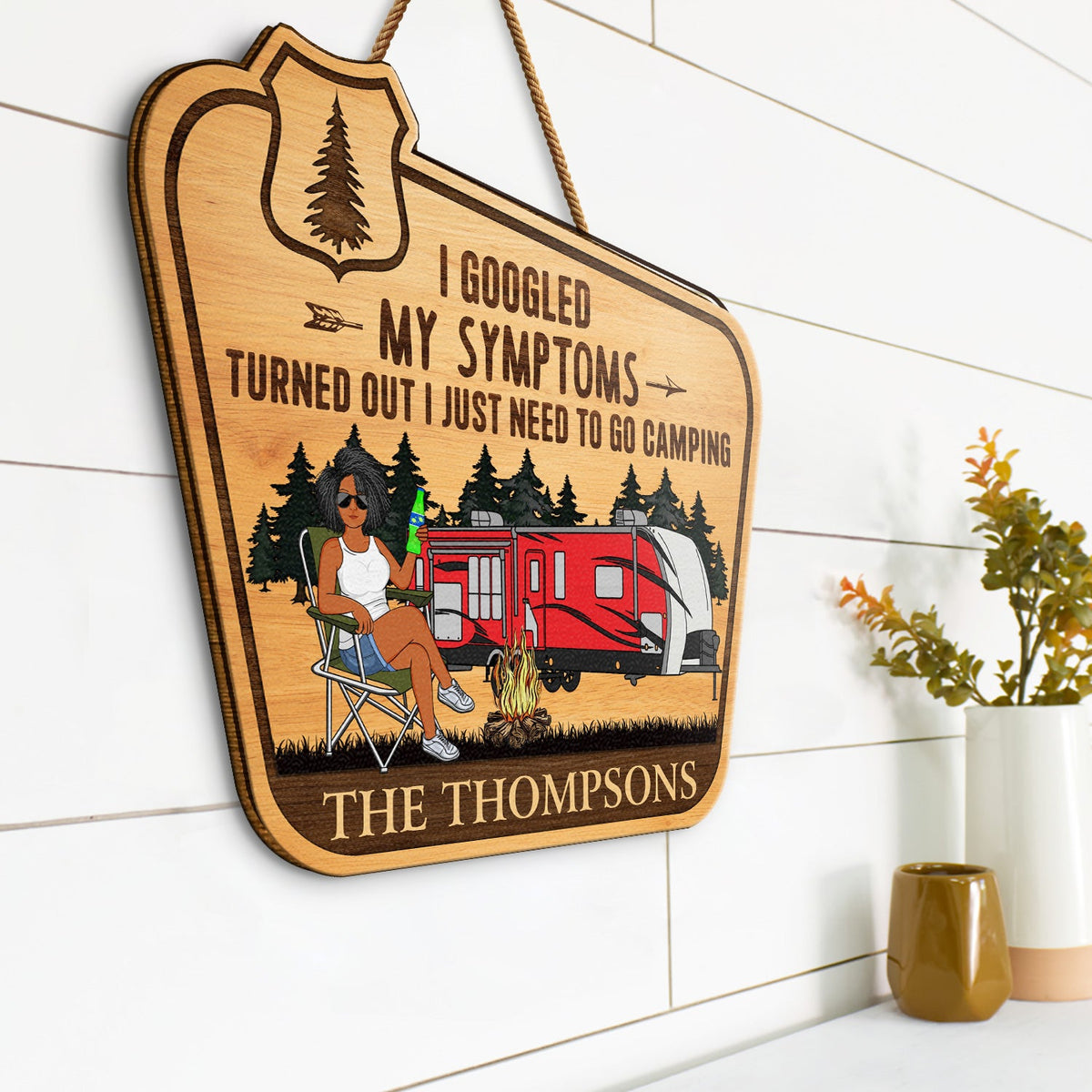 A Certified Happy Camper Area - Funny Gift For Camping Lovers, Couples - Personalized Custom Shaped Wood Sign