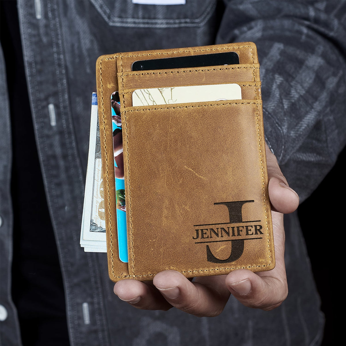 Alphabet Name - Gift For Men, Women, Dad, Mom, Husband, Wife - Personalized Card Wallet