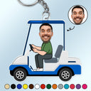 Custom Photo Golf Cart - Gift For Dad, Father, Grandpa, Golfer, Golf Lover - Personalized Acrylic Keychain