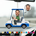 Custom Photo Golf Cart - Gift For Dad, Father, Grandpa, Golfer, Golf Lover - Personalized Acrylic Car Hanger