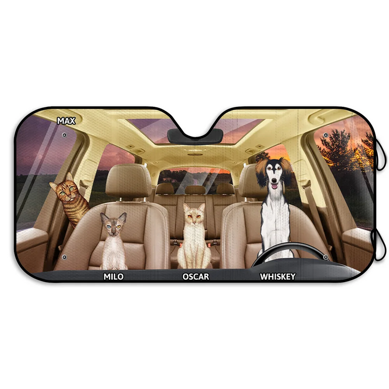 Stars And Stripes Dog Cat On The Drive - Personalized Auto Sunshade