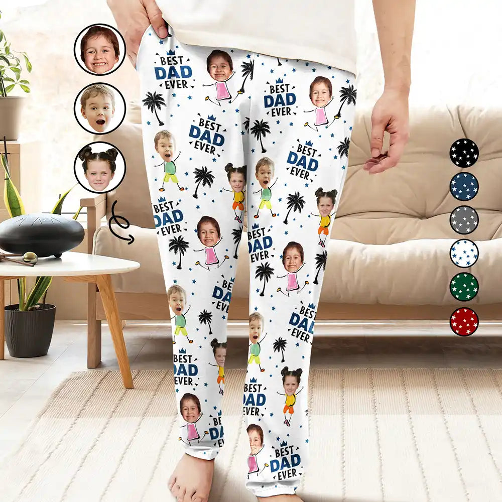 Gift For Father,Gift For Grandpa,Dad - Children,Funny - Custom Photo Best Dad Grandpa Ever - Personalised Pyjama Bottoms