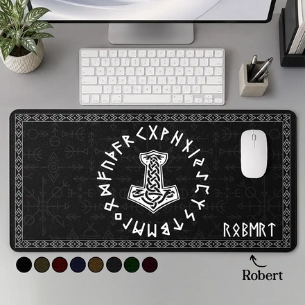 Name In Viking Runes - Personalized PU Leather Desk Mat