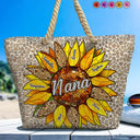 Gift For Mother,Gift For Grandma,Gift For Wife,Happy,Summer,Beach - Nana Auntie Mom Family Sunflower - Personalized Beach Bag