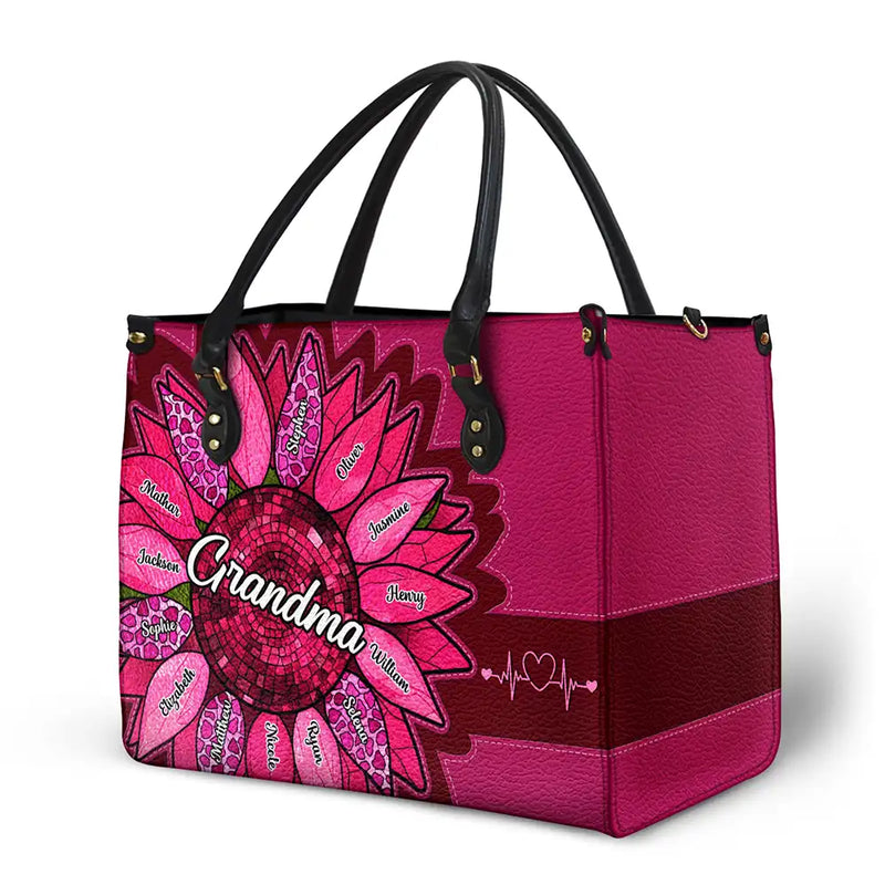 Gift For Mother, Gift For Grandma, Love, Gift For Wife - Nana Auntie Mom Family Sunflower - Personalized Leather Bag