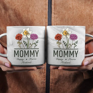 Gift For Grandma,Gift For Mother,Gift For Wife,Happy - Nana Grandma Mom Birth Flowers - Personalized Marble Mug