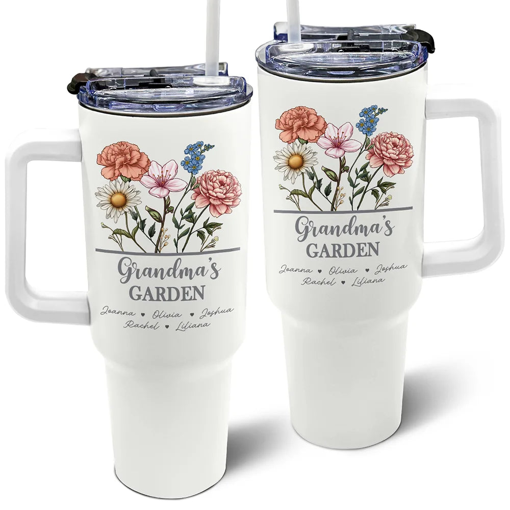 Nana Mom Grandma's Garden Birth Flowers - Personalized 40oz Tumbler With Straw