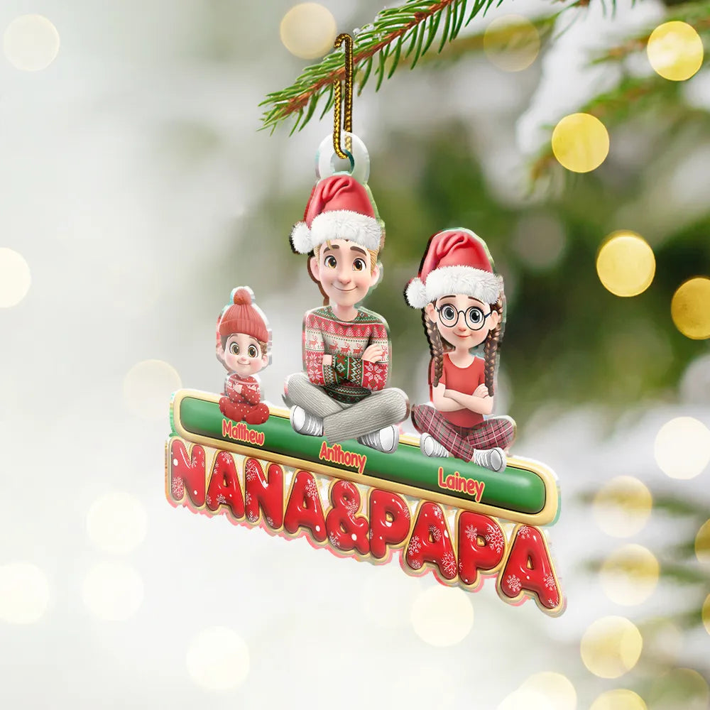 Gift For Grandparents, Parents, Christmas, Happy - Nana Mama Papa 3D Effect - Personalized Custom Shaped Acrylic Ornament