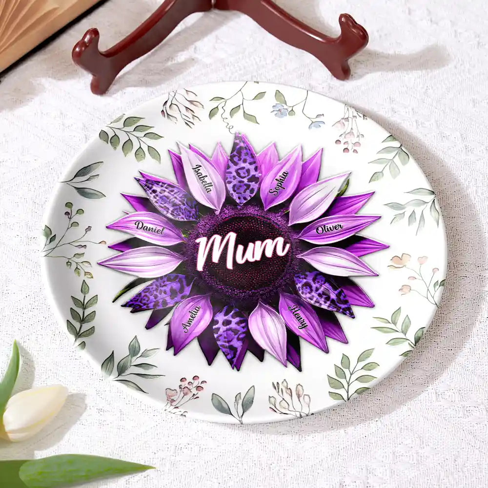 Gift For Grandma, Gift For Mother, Love
- Nana, Mom, Auntie Family Sunflower - Personalized Ceramic Plate