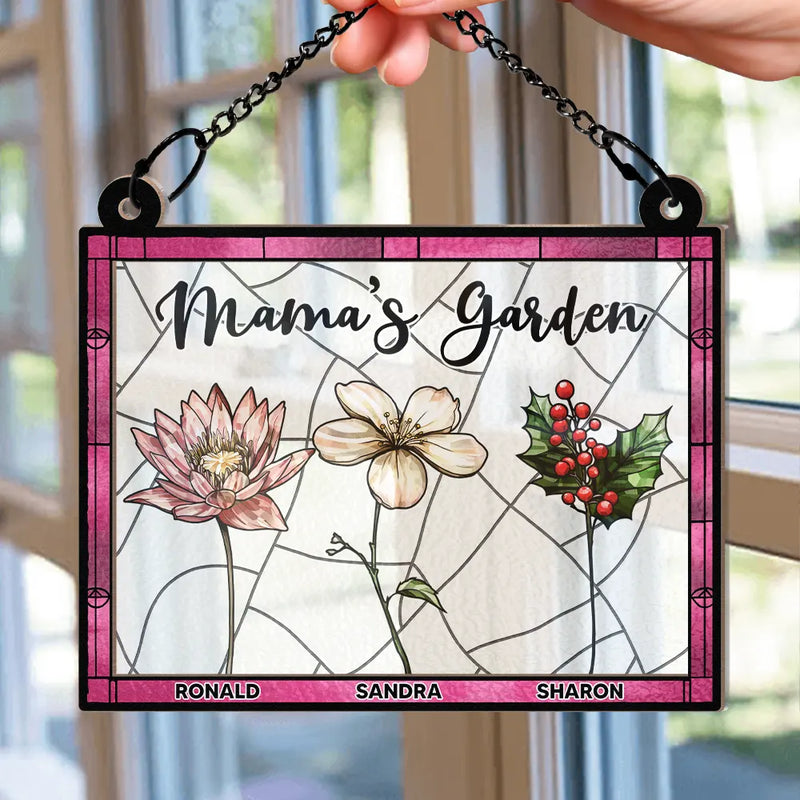 Nana's Garden Full Of Colors Birth Flower Grandkids - Personalized Window Hanging Suncatcher Ornament