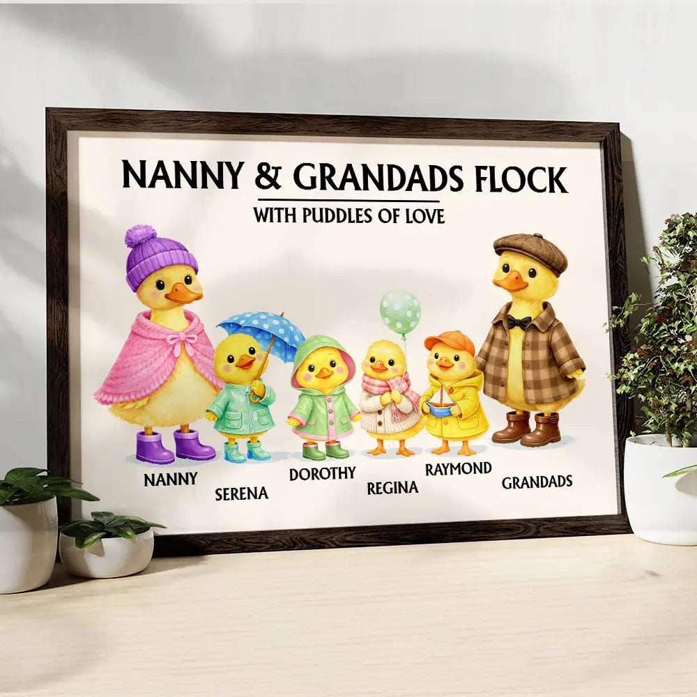 Gift For Grandpa,Gift For Grandma,Gift For Grandparents,Grandma - Grandkids,Love - Nanny's Flock With Puddles Of Love - Personalized Poster