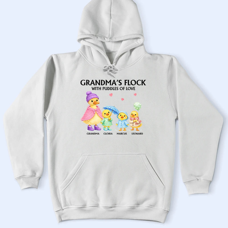 Gift For Grandpa,Gift For Grandma,Gift For Grandparents,Grandma - Grandkids,Love - Nanny's Flock With Puddles Of Love - Personalized T Shirt