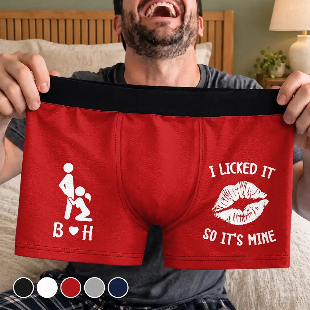 Gift For Couples,Gift For Him,Gift For Husband,Humorous,Icon,Top Market - Naughty Gift For Husband Boyfriend - Personalized I Licked It So It's Mine Men's Boxer Briefs