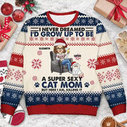 Funny,Cat Mom,Cat Lovers,Cat Dad,Christmas - Never Dream I'd Grow Up - Personalized Unisex Ugly Sweater