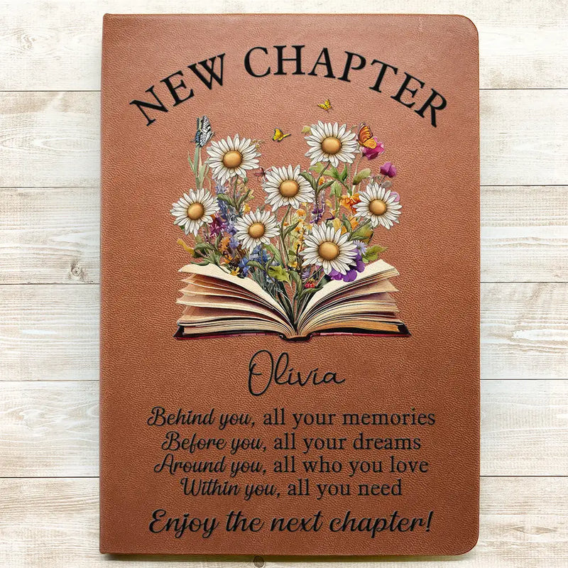 Gifts For Colleagues,Graduation,Retirement,Gift For Women - New Chapter Birth Month Flower - Personalized Leather Journal
