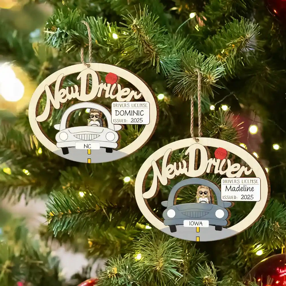 Gift For Yourself, Women, Men - New Driver Christmas - Personalized Wooden Cutout Ornament