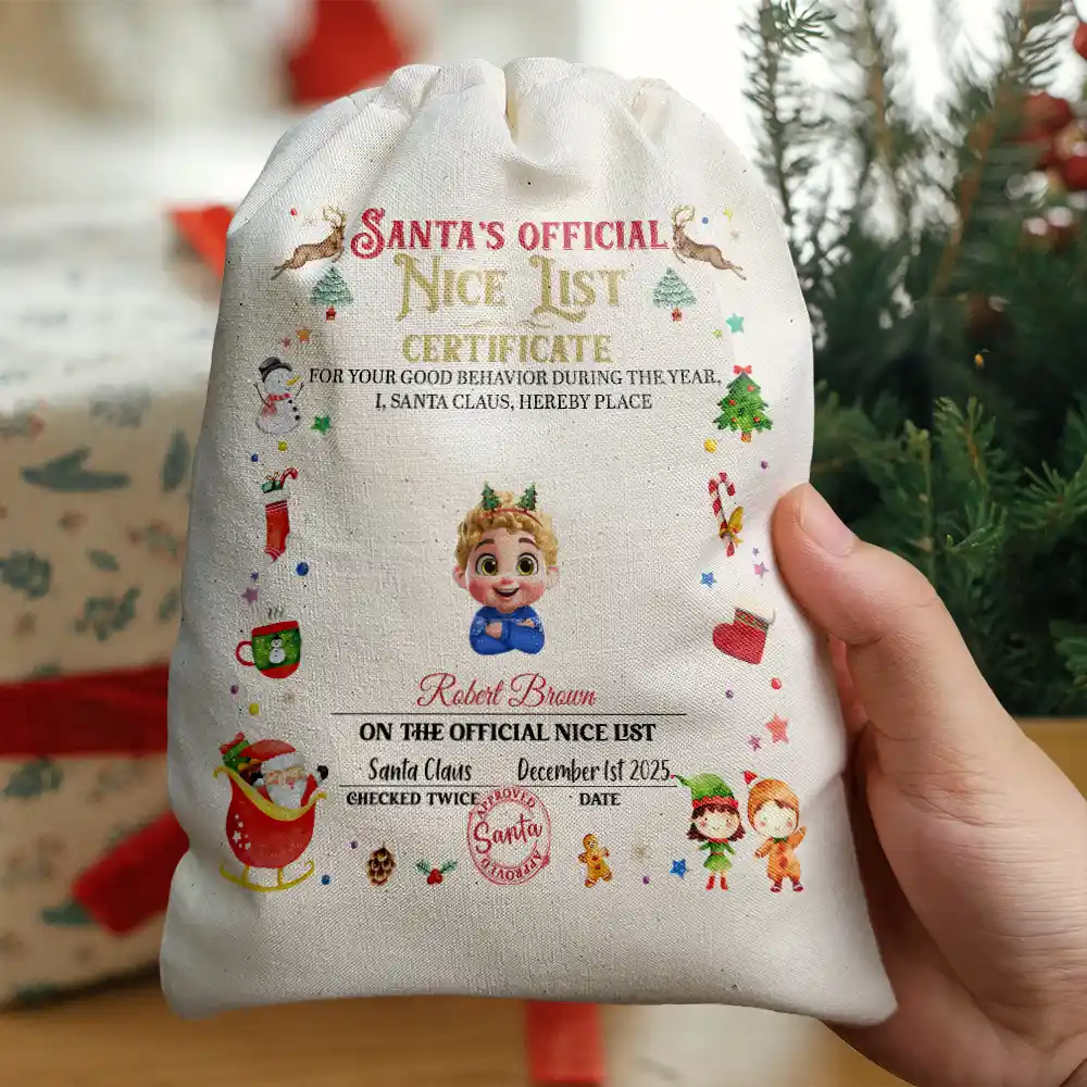 Funny,Christmas,Gift For Kids,Pet Lovers - Nice List Certificate - Personalized Favor Bag