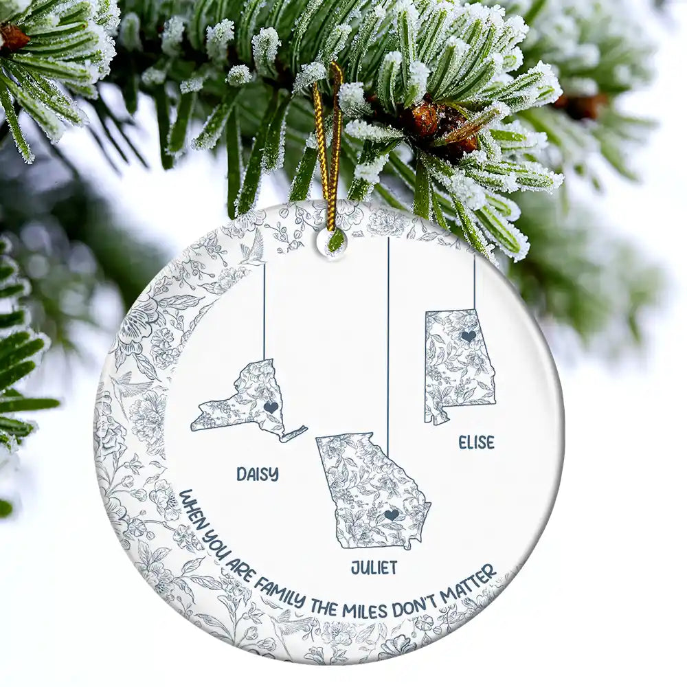 Christmas,Family,Gift For Bestie,Love - No Distance Can Break Family Love - Personalized Circle Ceramic Ornament