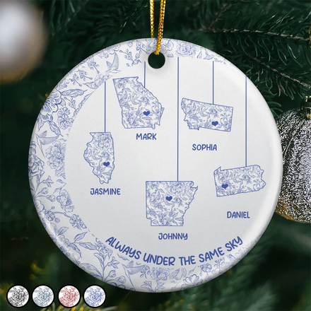No Distance Can Break Family Love - Personalized Circle Ceramic Ornament