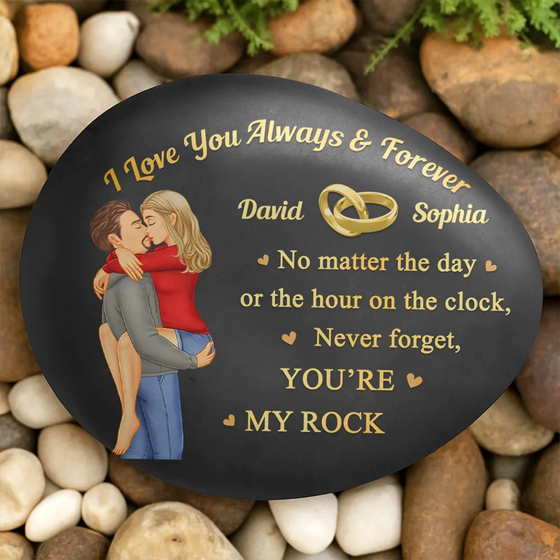 Gift For Couples, Gift For Husband, Gift For Wife, Gift For Boyfriend, Gift For Girlfriend, Happy - No Matter The Hour On The Clock - Personalized Printed Rock