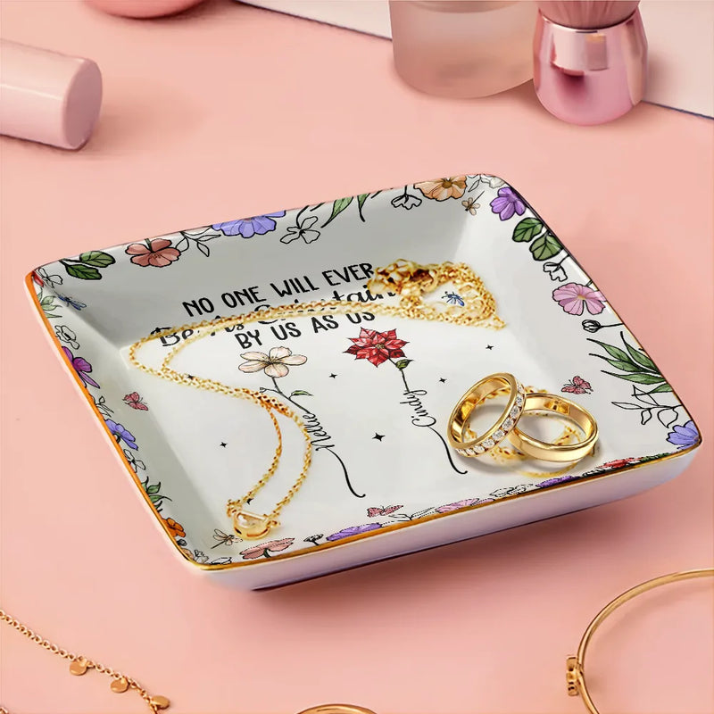 Gift For Bestie, Gift For Sisters, Gift For Women, Gifts For Colleagues, Funny - No One Will Ever Be As Entertained By Us As Us Bestie Birth Flower - Personalized Ring Dish
