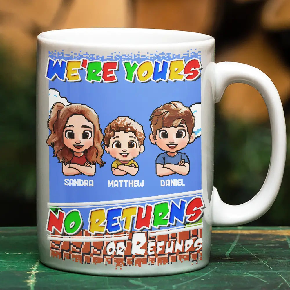 Parents, Gift For Grandparents, Funny - No Returns Or Refunds Pixel Art Kids - Personalized White Edge-to-Edge Mug 