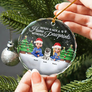 Dog Lovers,Dog Couple,Christmas,Happy - Not A Home Without Pawprints - Personalized Circle Glass Ornament