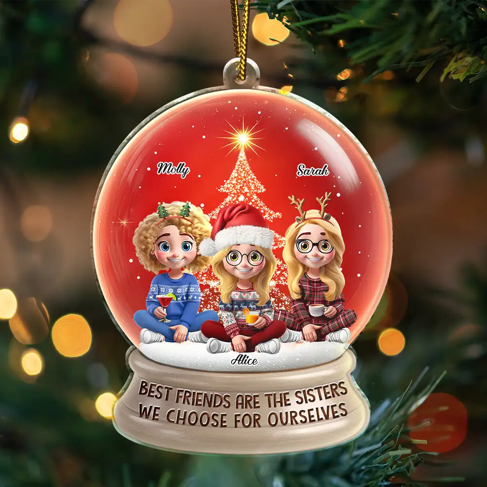Gift For Bestie, Gift For Women, Christmas, Happy - Not Sisters By Blood But Sisters By Heart 3D Effect Besties - Personalized Custom Shaped Acrylic Ornament