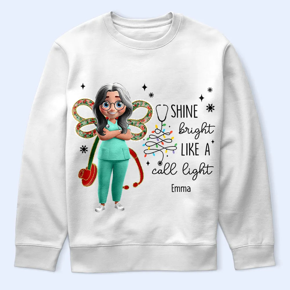 Nurse,Gift For Yourself,Funny,Christmas - Nurse Shine Bright Like a Call Light - Personalized T Shirt